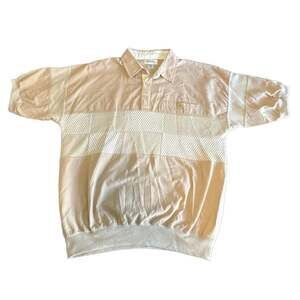 Vintage Alan Alexxus Exclusive Beige Color-Block Knit Polo Shirt Large